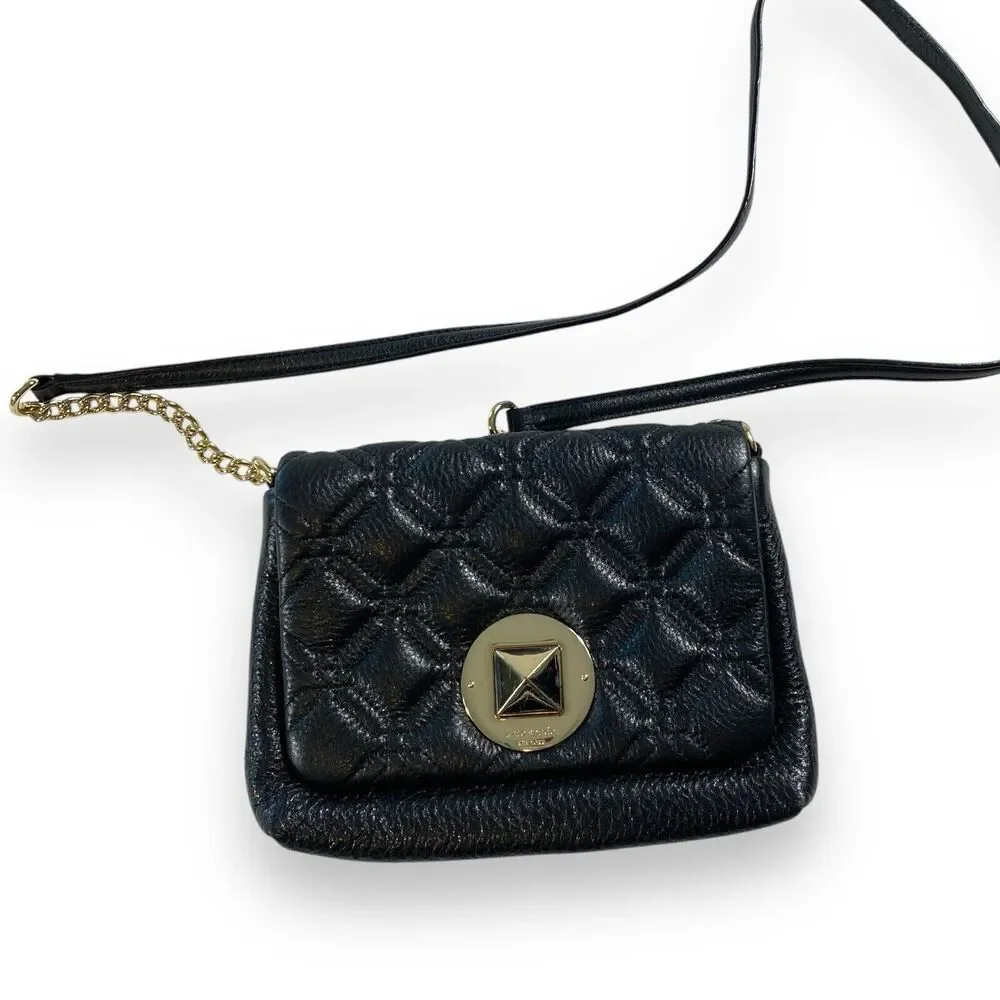 Kate Spade Quilted Leather Crossbody Purse Bag Chain Strap Black Small Shoulder - Picture 2 of 16